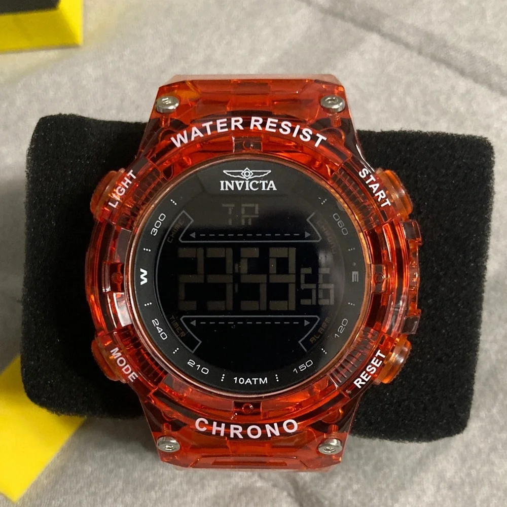 Invicta Racing Burnout Digital Men's Watch - 52mm, Transparent, Orange 49046